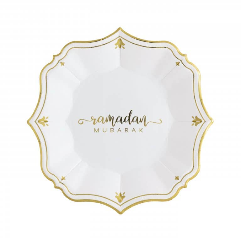 8 Ramadan White Dessert Plates