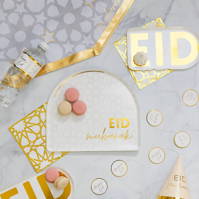 Gold Eid Letter Dessert Paper Plates (Set of 12)