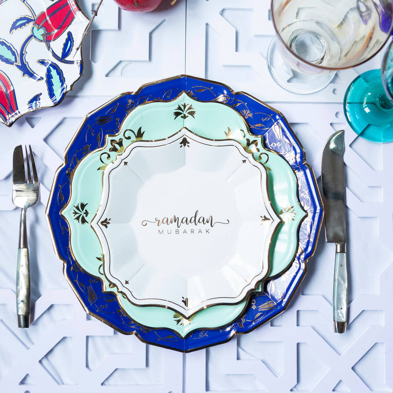 8 Ramadan White Dessert Plates