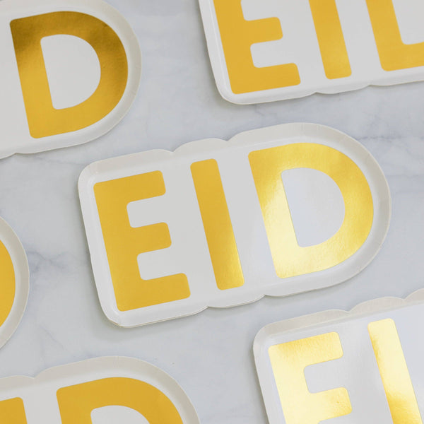 Gold Eid Letter Dessert Paper Plates (Set of 12)