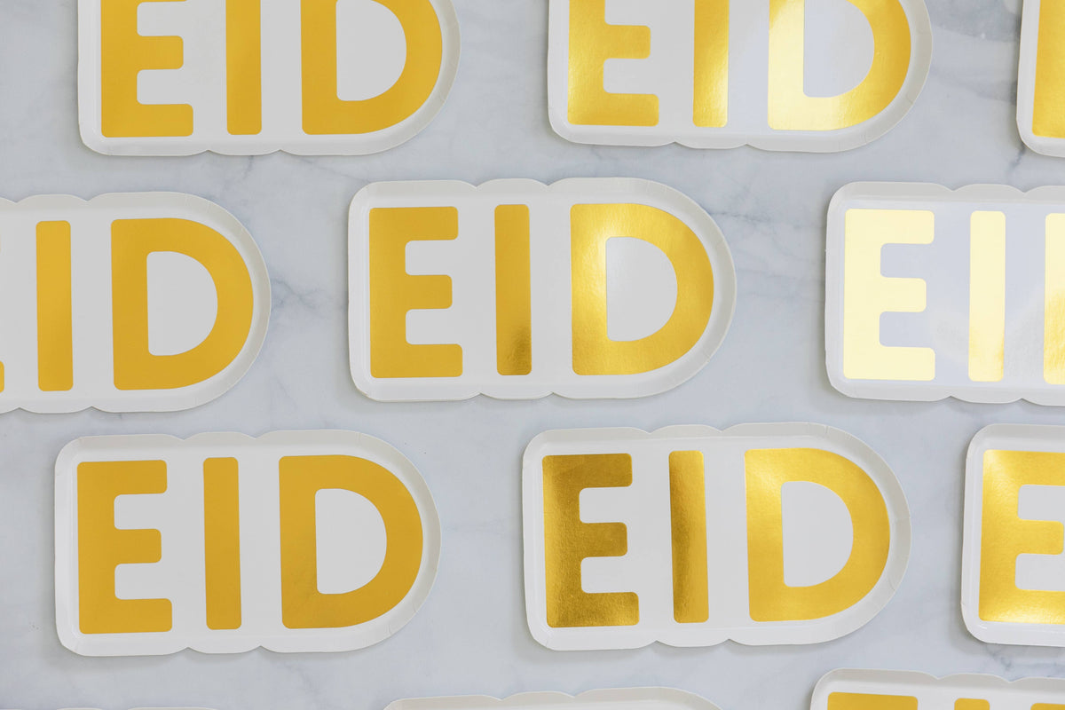 Gold Eid Letter Dessert Paper Plates (Set of 12)