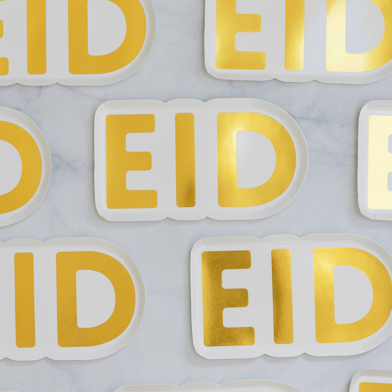 Gold Eid Letter Dessert Paper Plates (Set of 12)