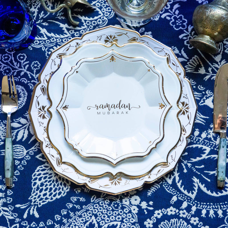 8 Ramadan White Dessert Plates