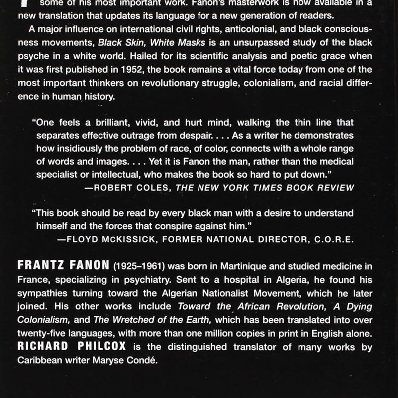 Black Skin, White Masks Paperback by Frantz Fanon (Author), Richard Philcox (Translator)