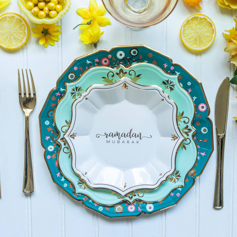 8 Ramadan White Dessert Plates