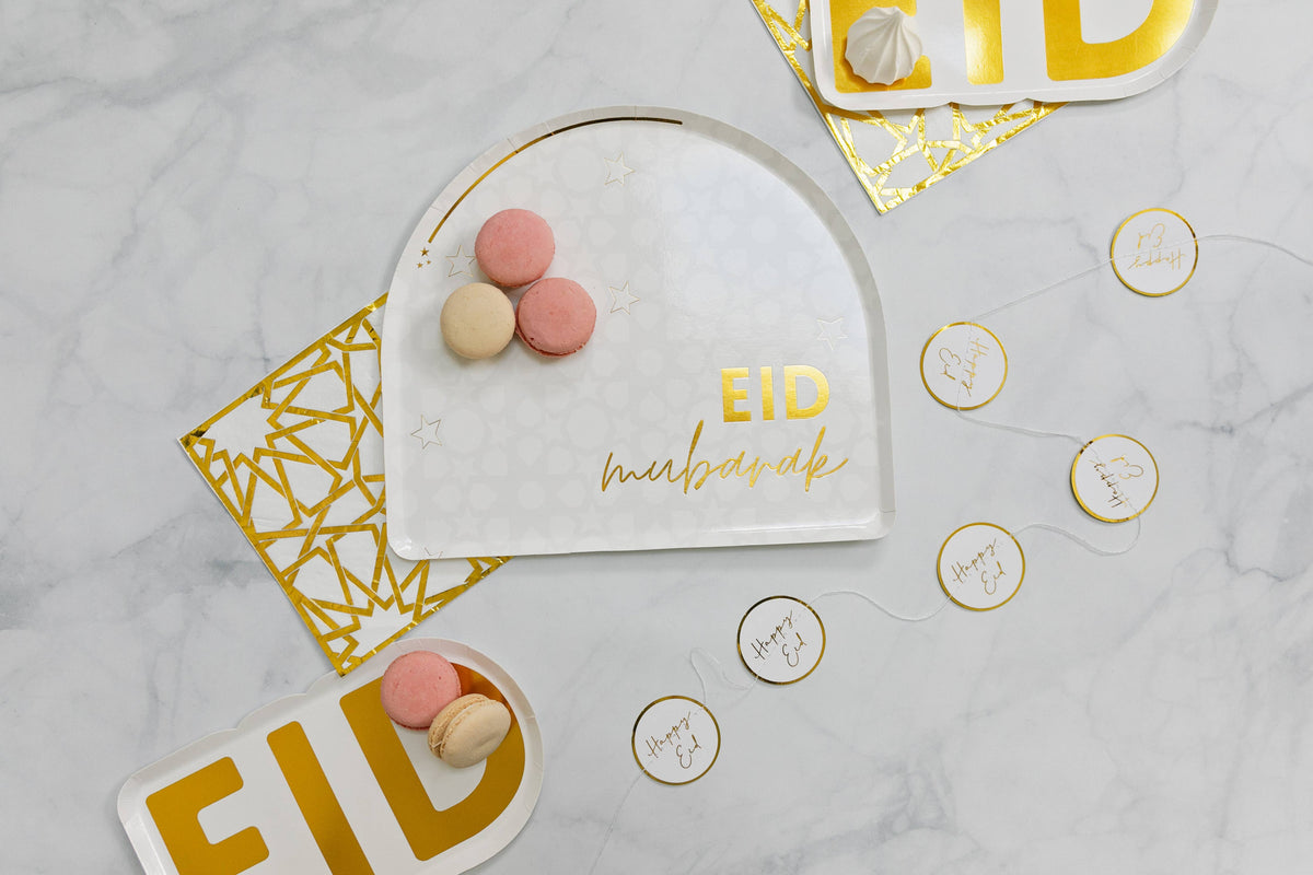 Gold Eid Letter Dessert Paper Plates (Set of 12)