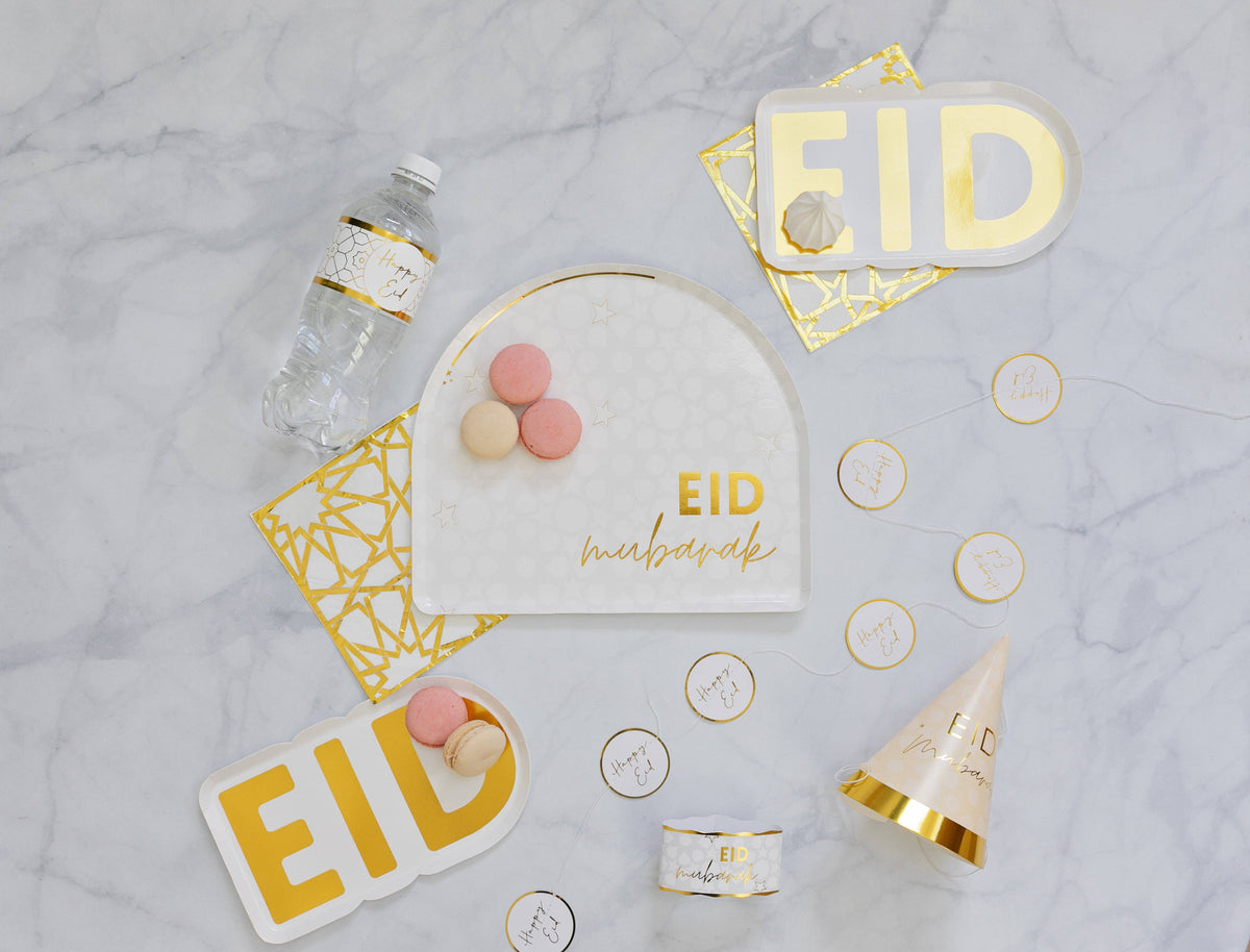 Gold Eid Letter Dessert Paper Plates (Set of 12)