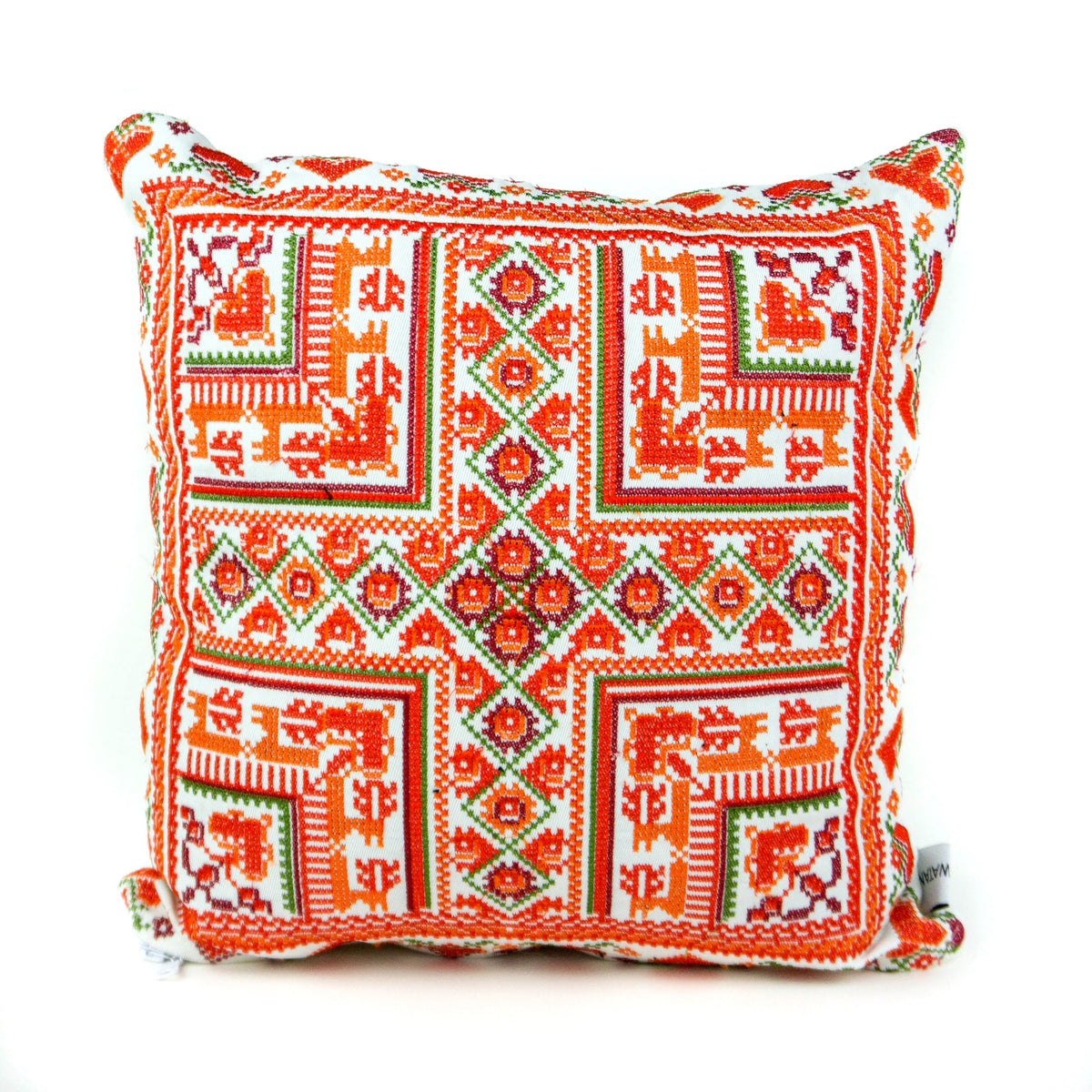 Palestinian Tatreez Hearts Pillow (Brown)