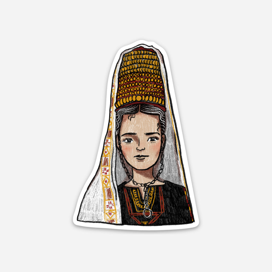Palestinian Woman Wearing a Shatweh Sticker