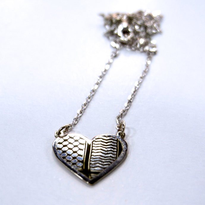 Watan Palestinian Kuffiyeh Heart Necklace (Silver)