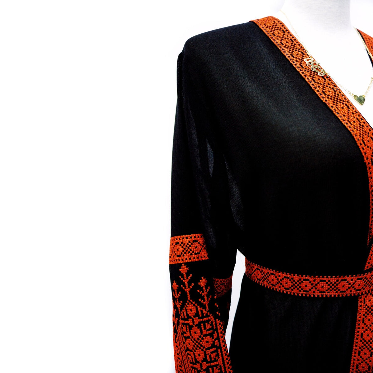 Classic Black & Red Palestinian Tatreez Kimono