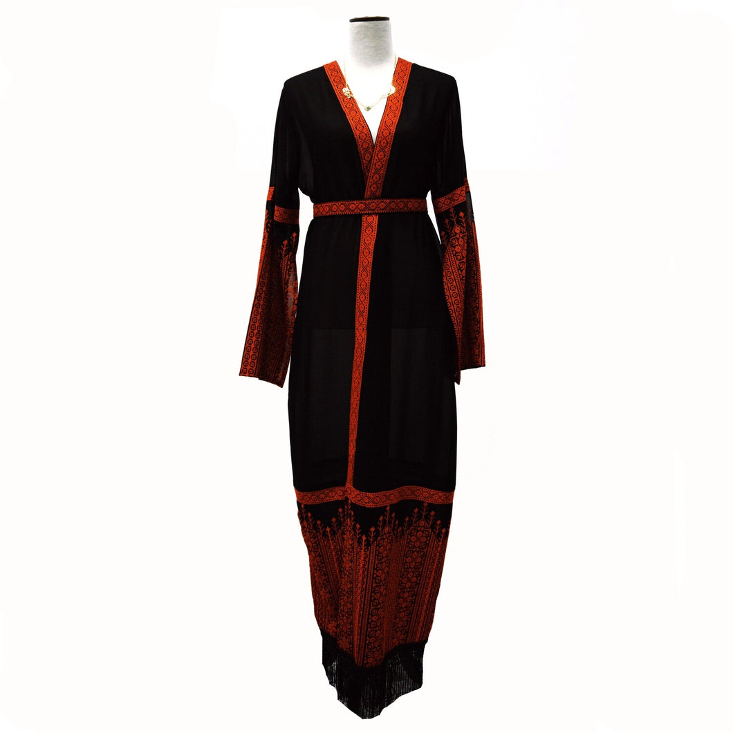Classic Black & Red Palestinian Tatreez Kimono
