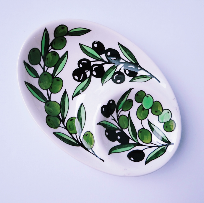 Hand-Painted Khalili Olive Branch Ceramic Split Plate