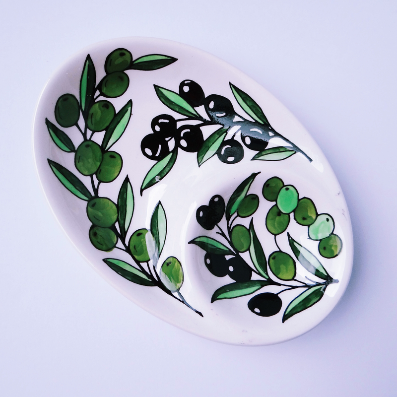 Hand-Painted Khalili Olive Branch Ceramic Split Plate