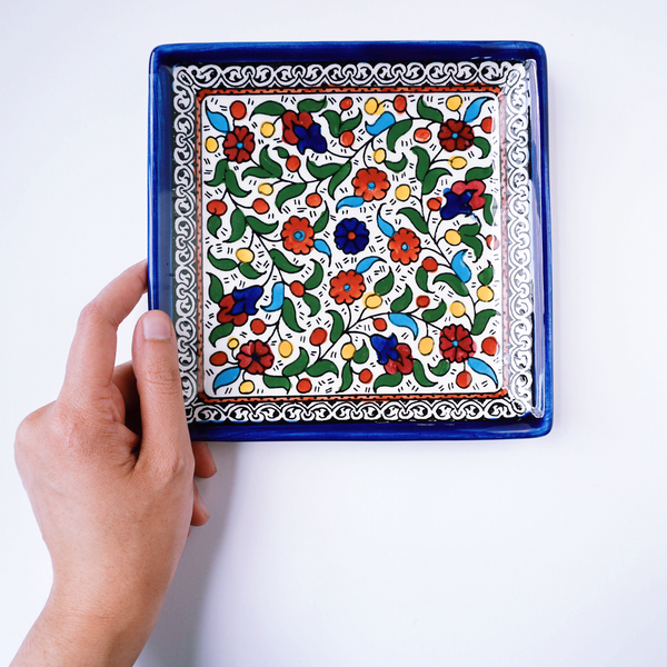 Hand-Painted Khalili Medium Square Ceramic Plate &mdash; alternate view