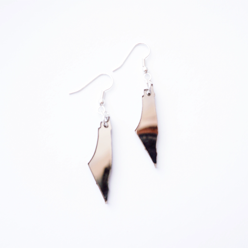 Small Bronze Mirror Palestine Map Earrings