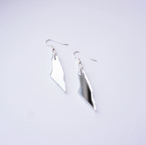 Silver Mirror Palestine Map Earrings