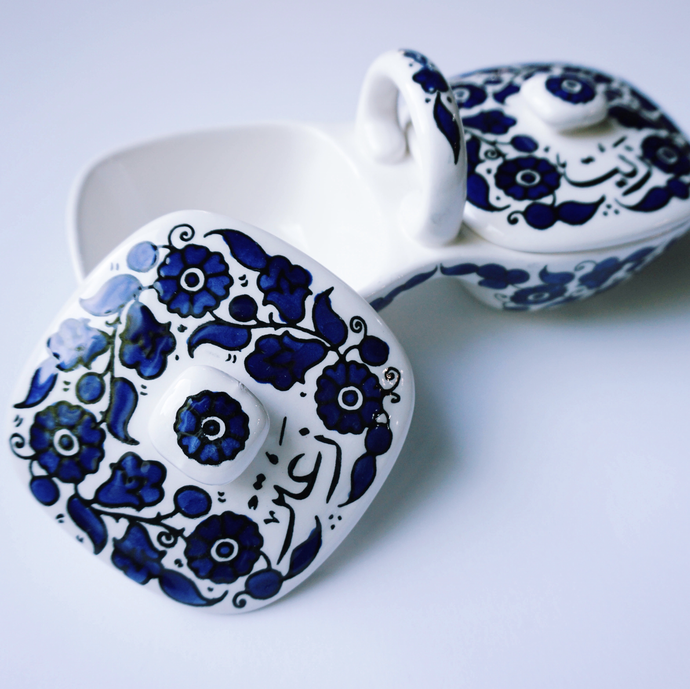 Hand-Painted Khalili Ceramic Zeit and Zaatar Dip Tray
