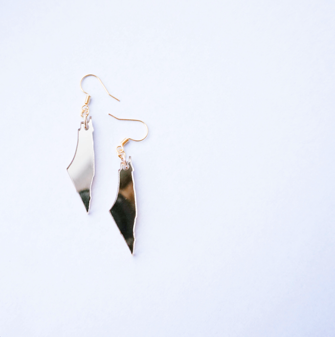 Small Gold Mirror Palestine Map Earrings