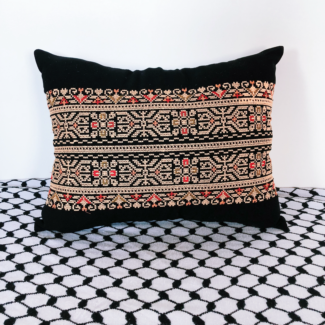 Black & Gold Palestinian Tatreez Pillow