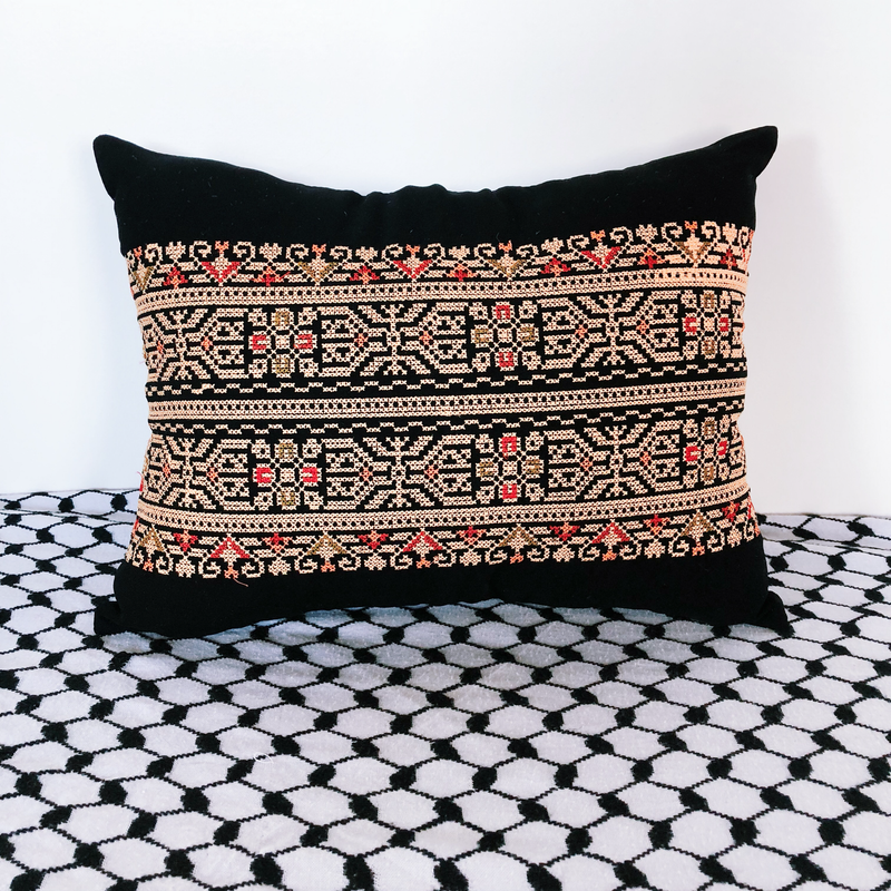 Black & Gold Palestinian Tatreez Pillow