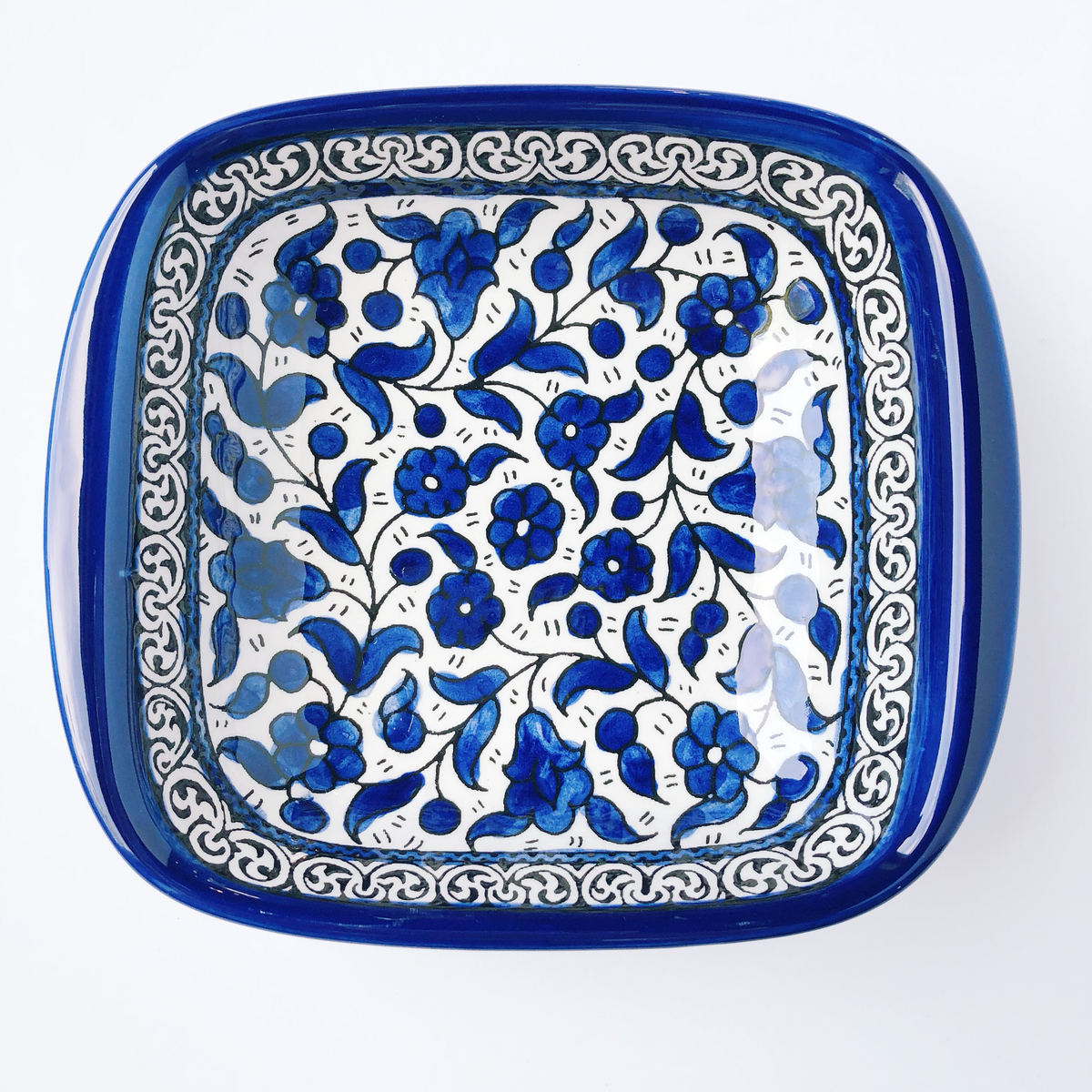 Hand-Painted Khalili Ceramic Deep Rounded Square Bowl