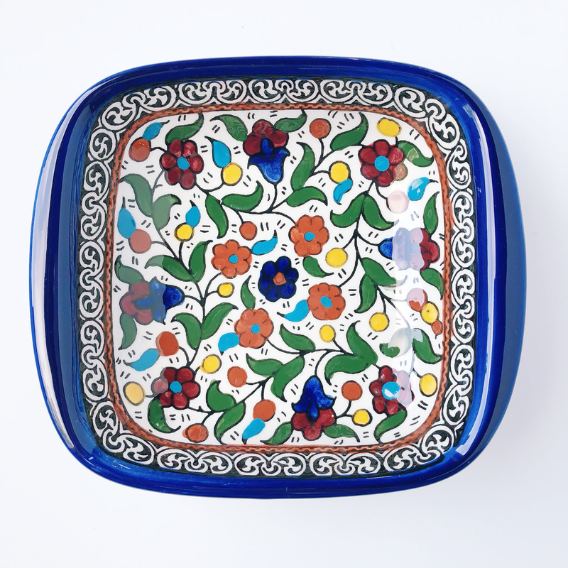 Hand-Painted Khalili Ceramic Deep Rounded Square Bowl