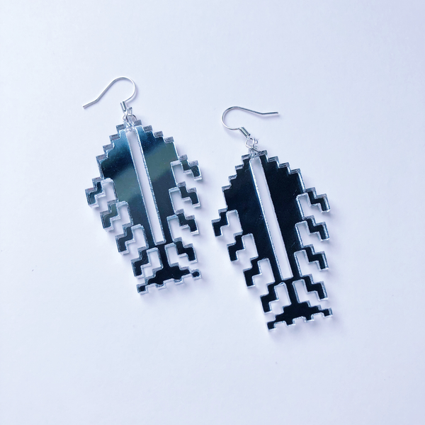 Silver Mirror "Tree of Life" Tatreez Earrings