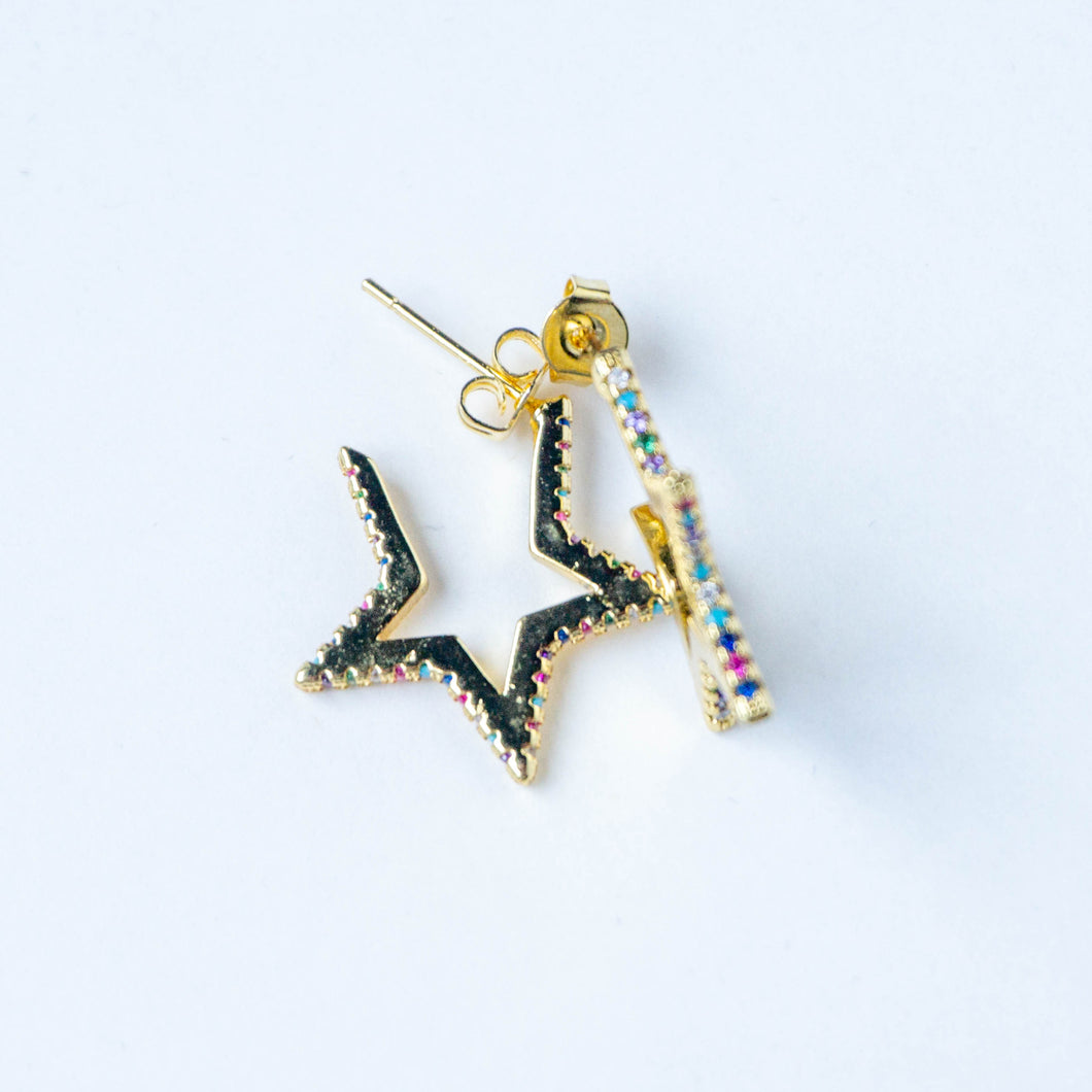 Rainbow Rhinestone Star Hoop Earrings
