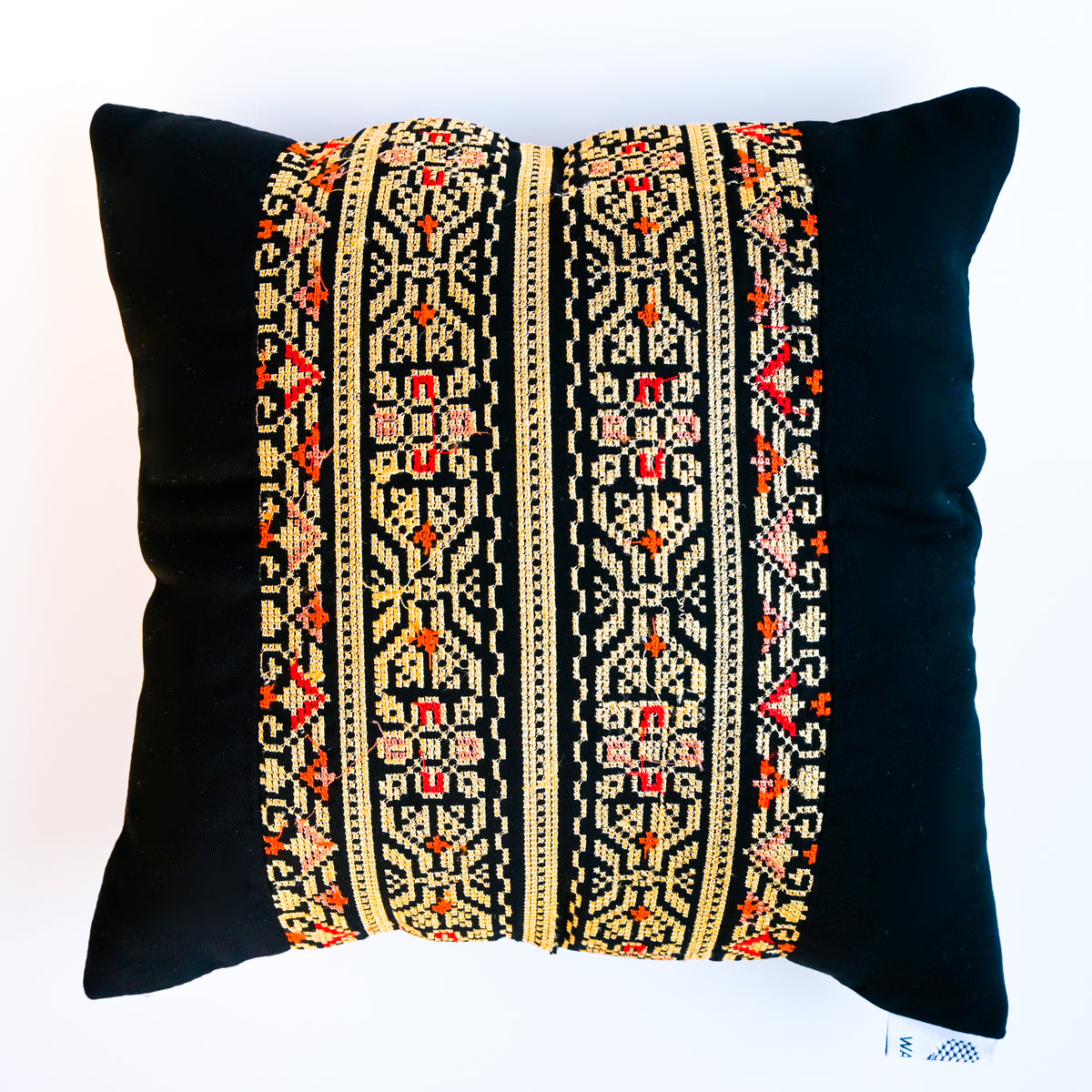 Black & Gold Palestinian Tatreez Square Pillow