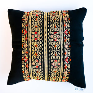 Black & Gold Palestinian Tatreez Square Pillow