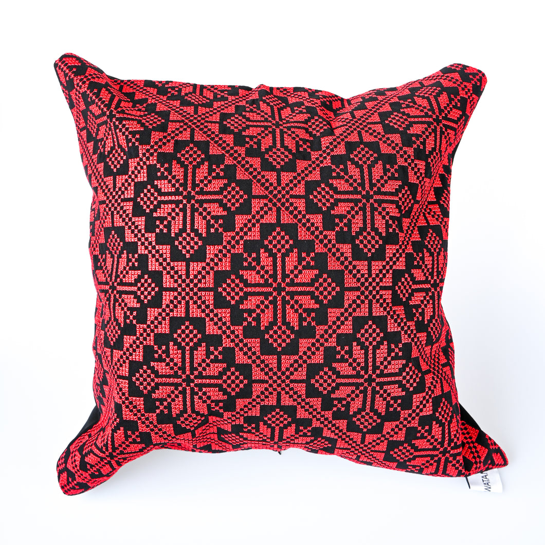 Black & Red Palestinian Tatreez Pillow