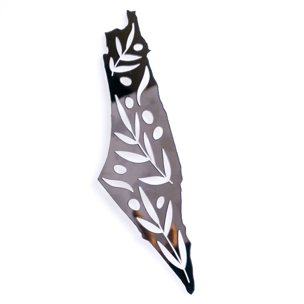 Small Acrylic Olive Branch Palestine Map Wall Art (Gunmetal Mirror)