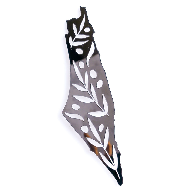 Small Acrylic Olive Branch Palestine Map Wall Art (Gunmetal Mirror)