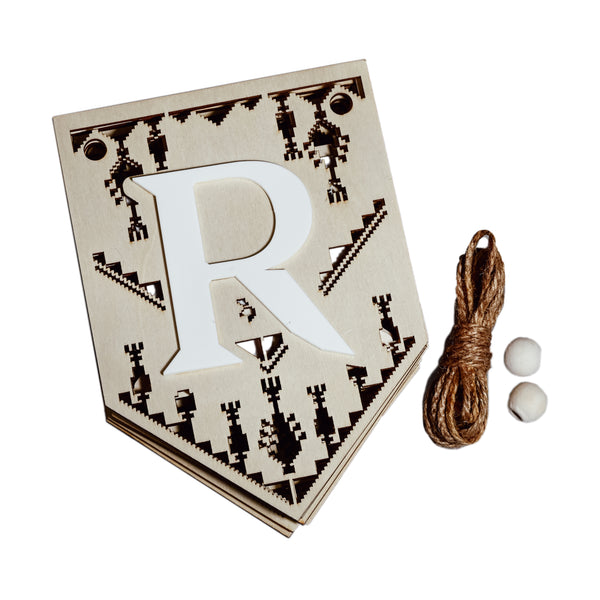 Wooden Tatreez Ramadan Bunting Banner &mdash; alternate view