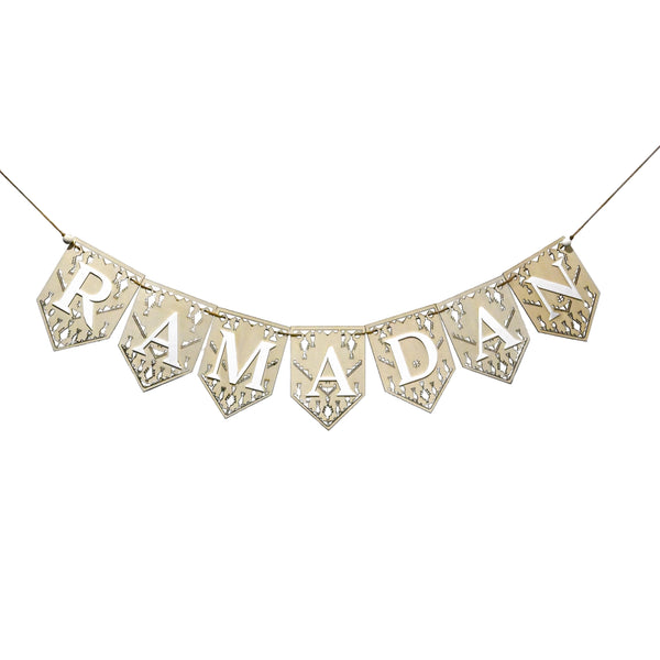 Wooden Tatreez Ramadan Bunting Banner