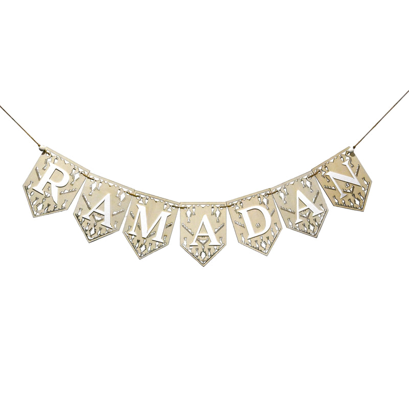 Wooden Tatreez Ramadan Bunting Banner