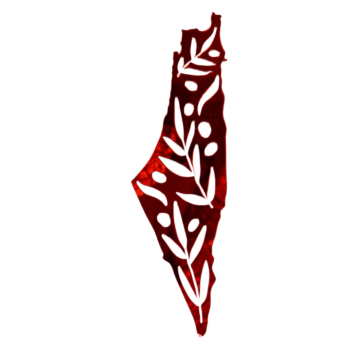 Small Acrylic Olive Branch Palestine Map Wall Art (Red Mirror)