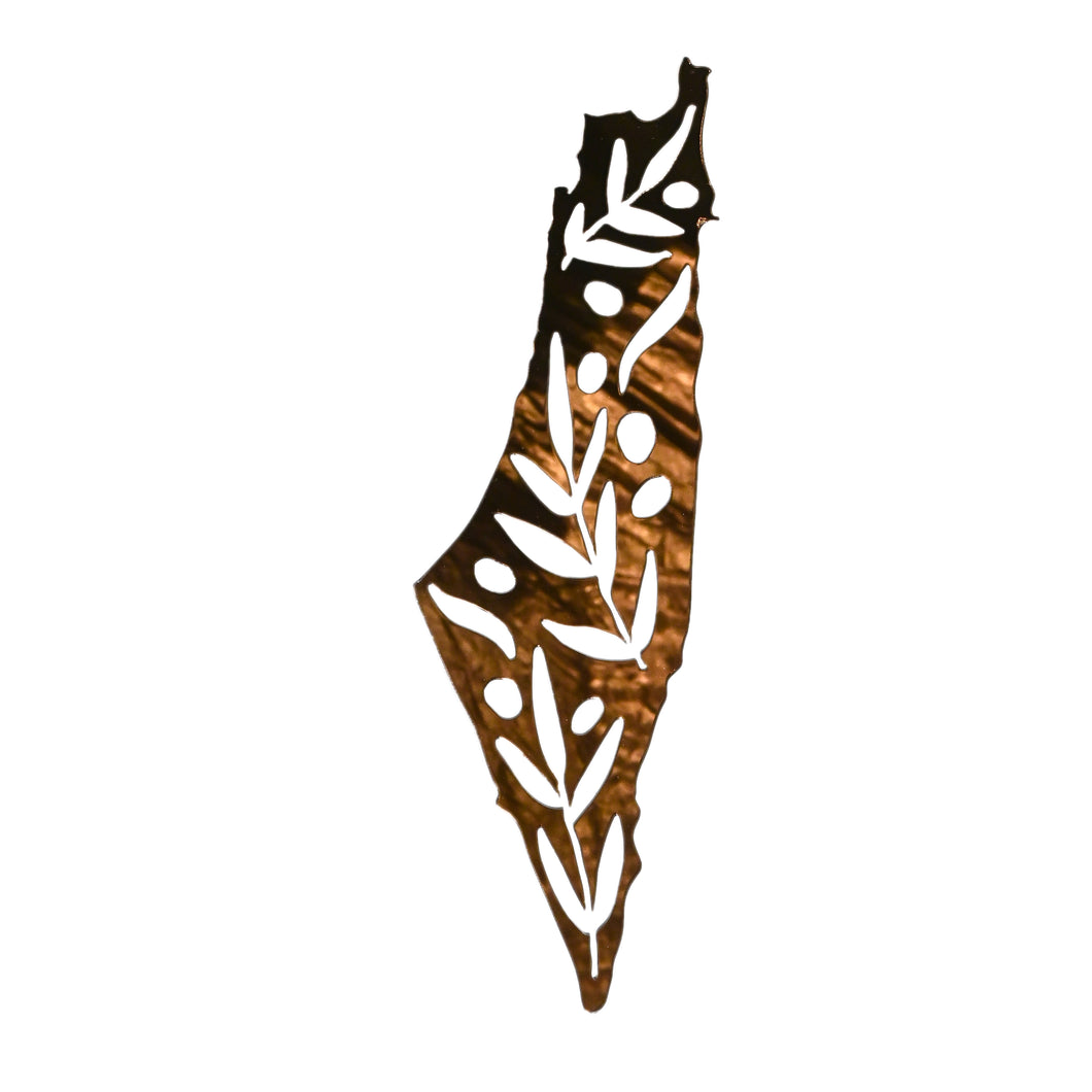 Small Acrylic Olive Branch Palestine Map Wall Art (Copper Mirror)