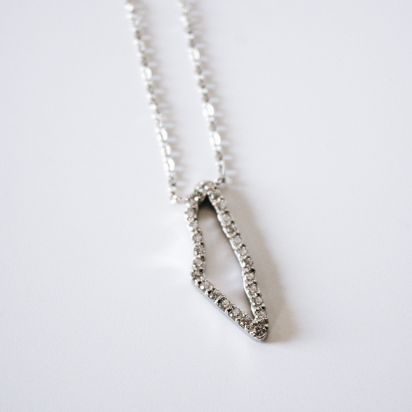 Rhinestone Palestine Map Necklace (Silver)