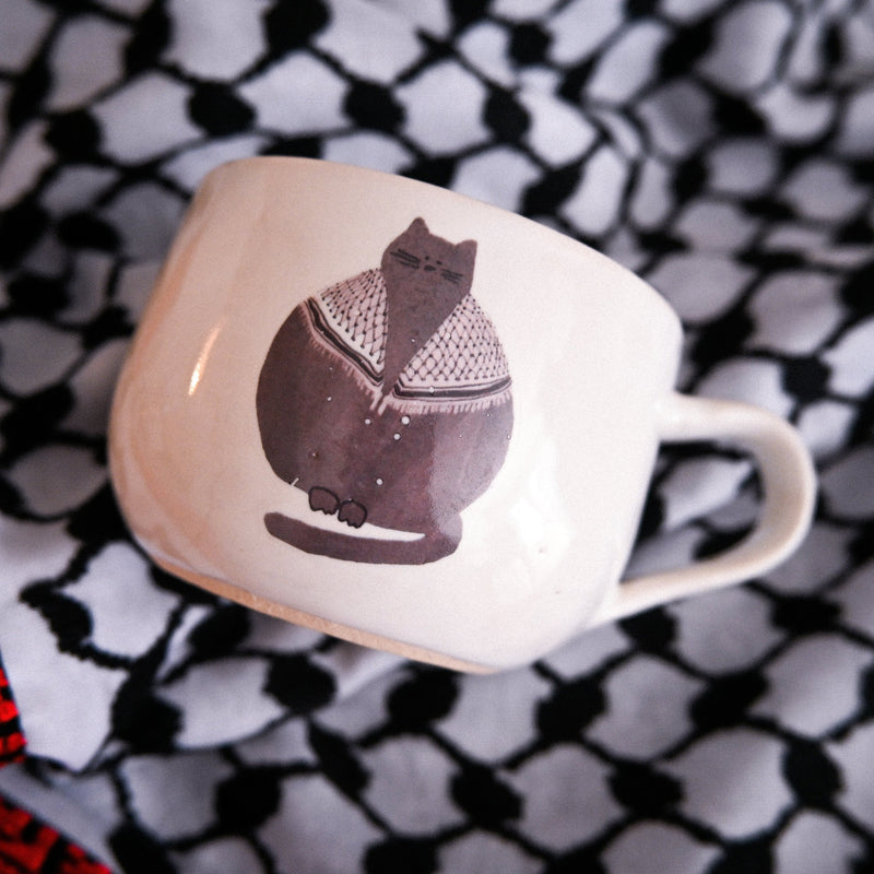 Hand-Sculpted Palestinian Catfiyyeh Mug (Fat Cat) (SECONDS)