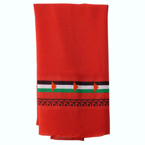 Palestinian Flag Embroidered Red Hijab Scarf (Chiffon)