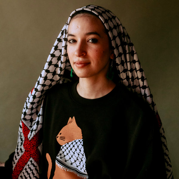 Palestinian Catfiyyeh Crewneck Sweatshirt (Orange Cat)